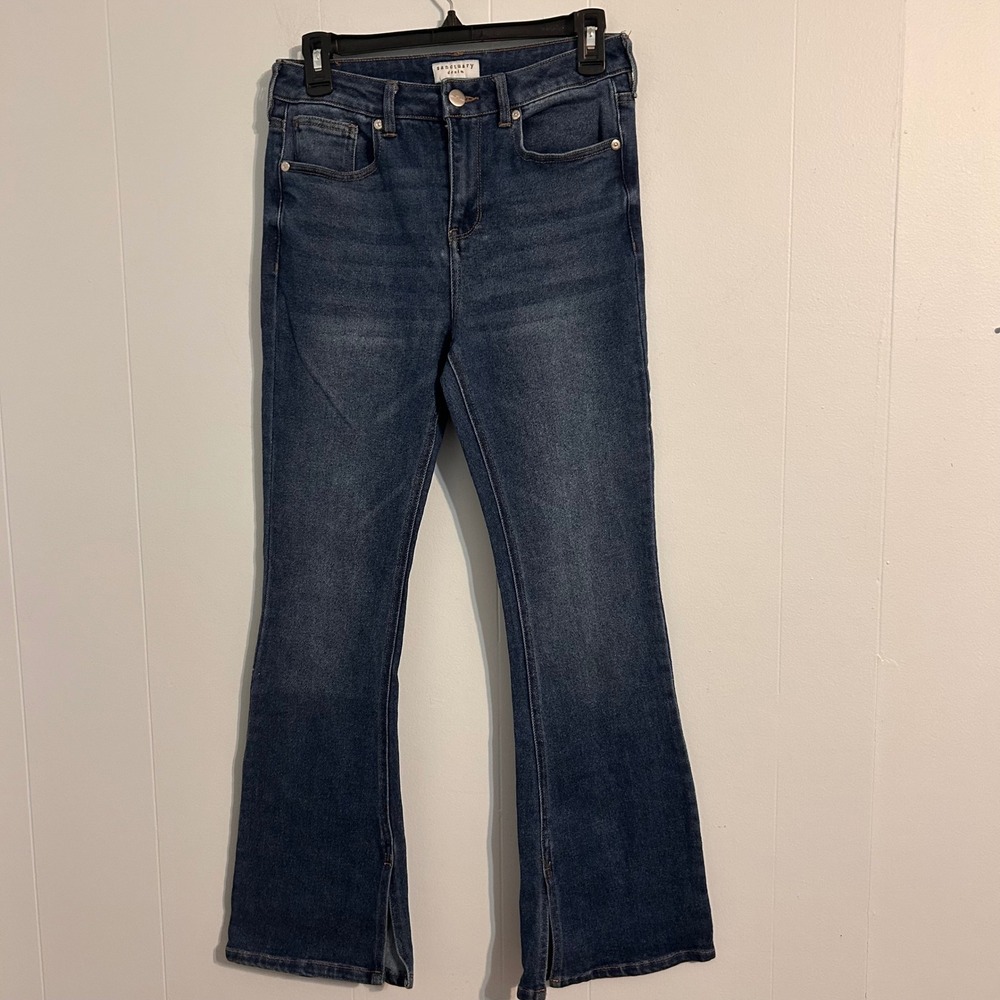 Sanctuary Denim Womens High Rise Flare Jeans Medium Wash Slit Hem Blue size 27